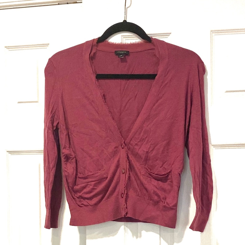 Ann Taylor Crop Pink Purple Cardigan Button down M
